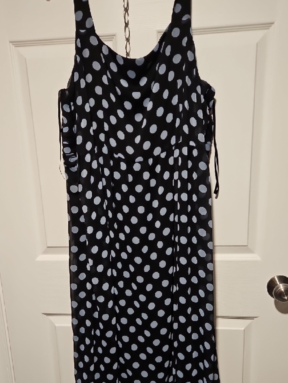 Dana Kay Navy Midi Dress with Light Blue Polka Dots - Picture 4 of 4